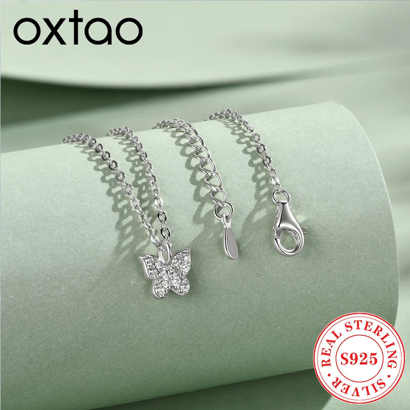 OXTAO 1.4mm Moissanite Butterfly Pendant Necklace Female 925 Silver Clavicle Chain Necklace Exquisite Jewelry Gift GRA Certified