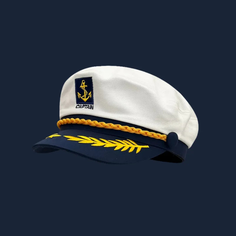 Women's Summer Sailor Hat - British Style Captain Flat Top Navy Cap, Retro Beret for Photos, Slimming Face Fashion