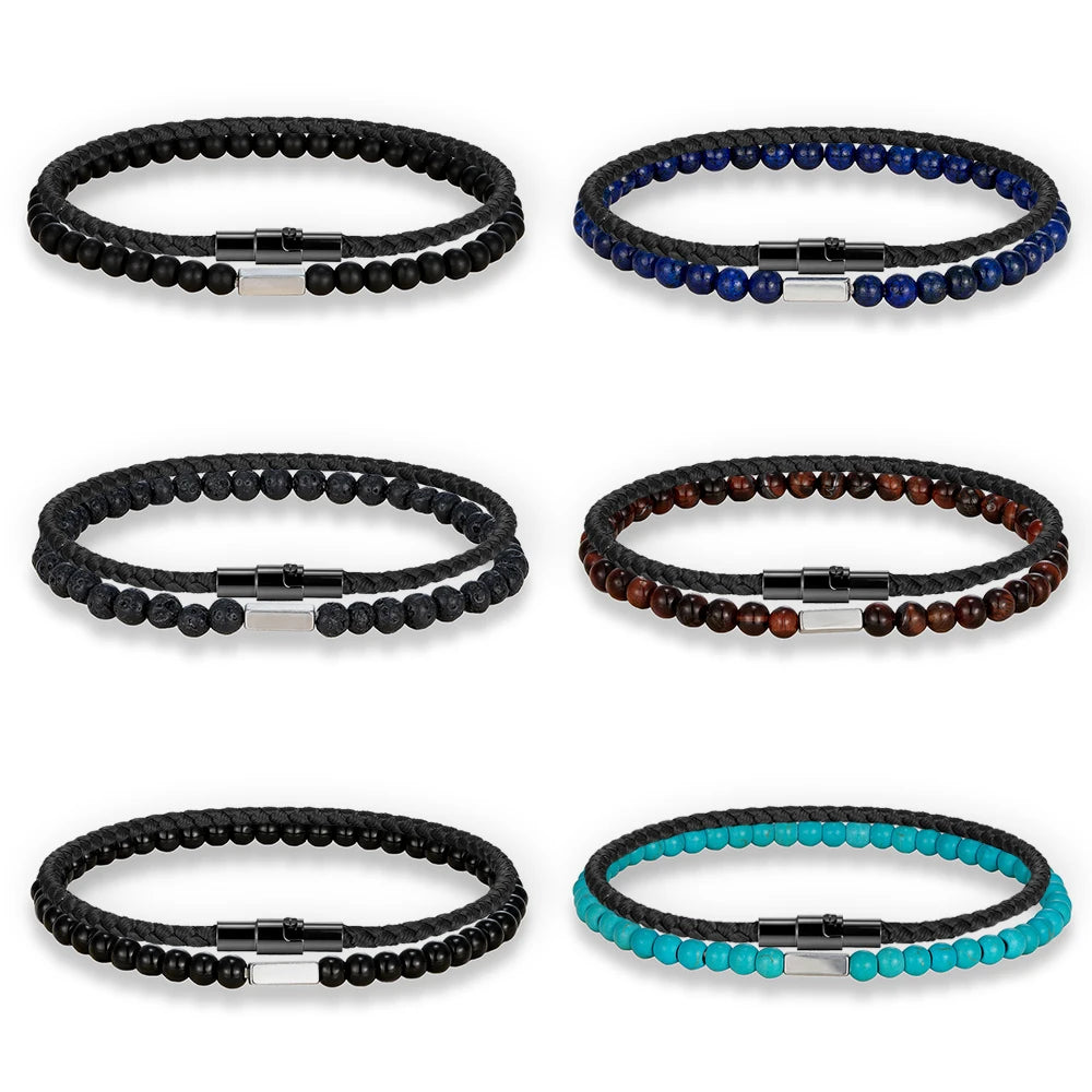 MKENDN 2PCS/Set Lucky Rope Bracelet Men Women Natural Stone Blood Circulation Stimulate Enthusiasm Health Care Couple Jewelry