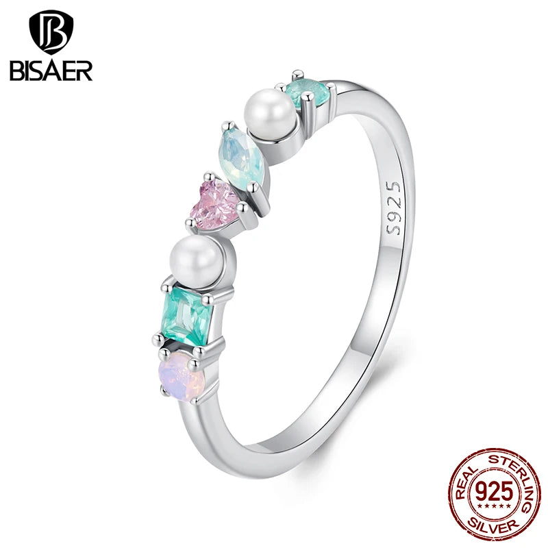 BISAER 925 Sterling Silber Bunter Ring Brillanter Edelstein Statement Ring Vergoldet Weißgold für Luxus Damen Party Edler Schmuck
