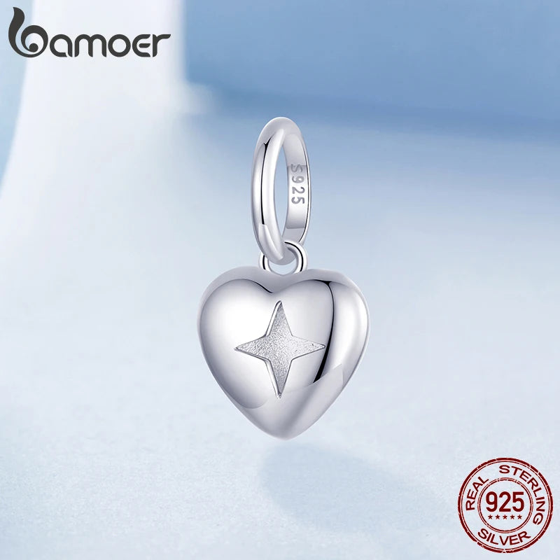 BAMOER Solid 925 Sterling Silver Heart Love Pendant fit Original Bracelet & Necklaces Jewelry DIY bamoer Charm BSC1090