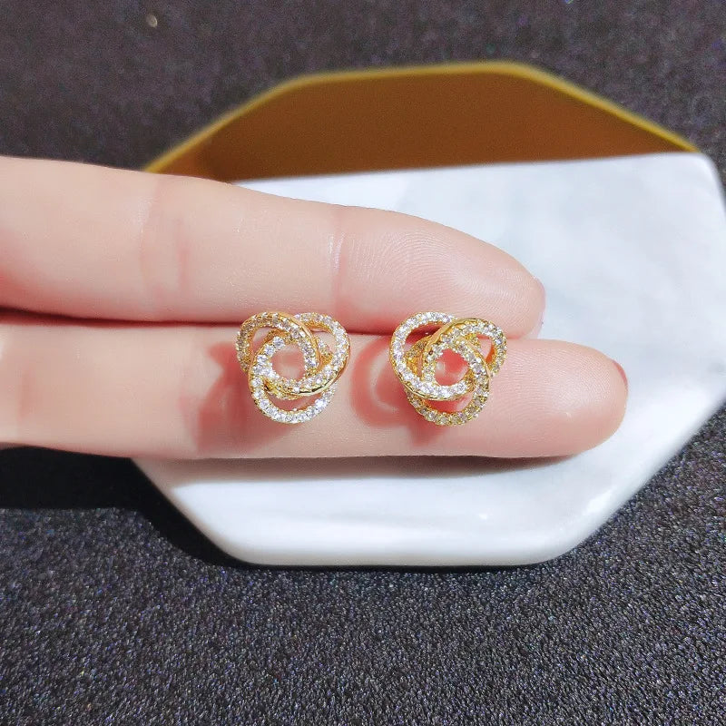 18k Gold Real Gold Woman Stud Earrings Unusual Earings Trend Piercing Small Crystal Vintage Ear Cuffs for Party Women's Jewelry