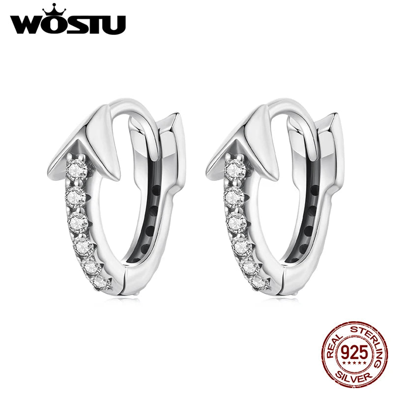 WOSTU 925 Sterling Silver Arrow CZ Hoop Earrings for Women, Minimalist Dainty Hypoallergenic Ear Jewelry Wedding Party Gift