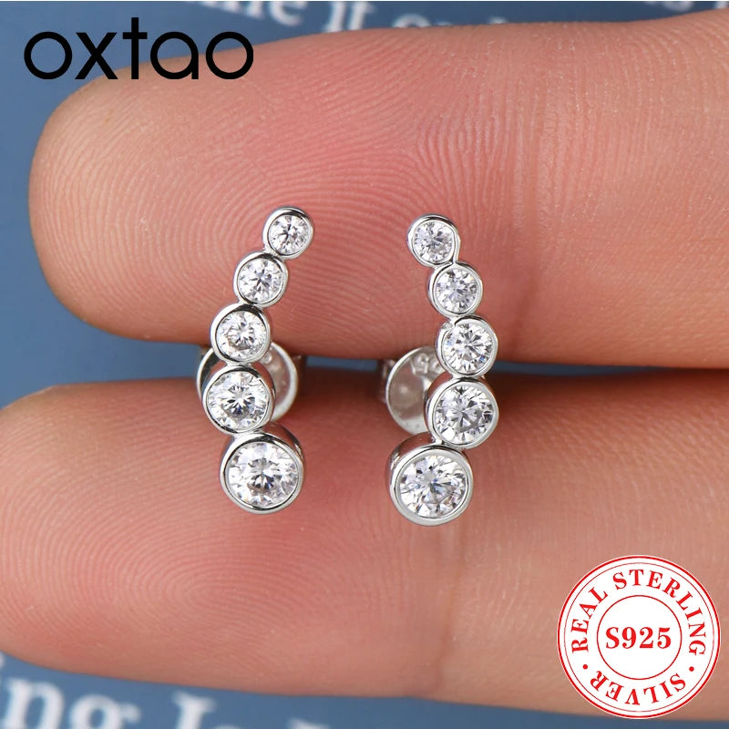 2025New OXTAO 925 Sterling Silver Round Cut Moissanite Ear Tragus Cartilage Helix Conch Lobe Piercing Earrings Jewelry for Women