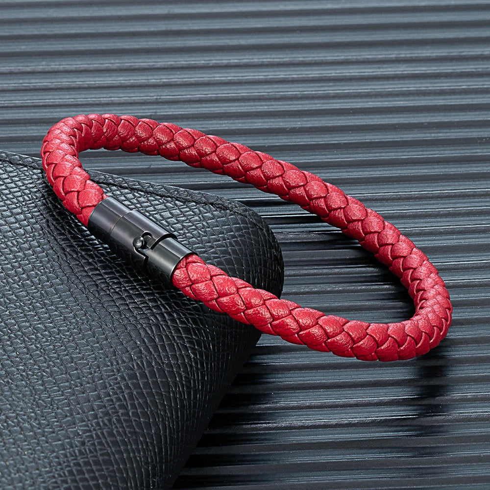 MKENDN Simple Style 6mm Braided Leather Bracelet for Men & Women Stainless Steel Clasp Jewelry Unisex Couple Gift Classic Design