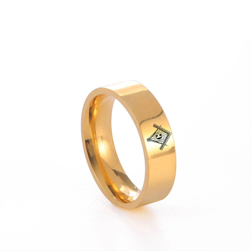 Herrenring Freimaurer, Titan 304L Edelstahl, Freimaurersymbol, Gold/Schwarz, Schmuck der Freimaurer und Tempelritter