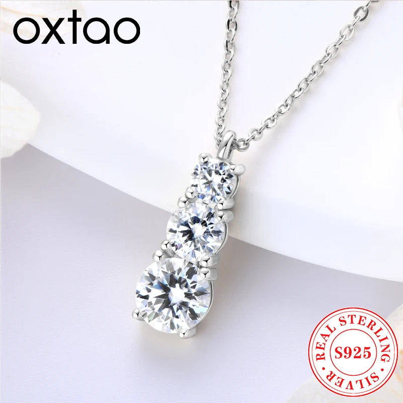 OXTAO D VVS1 3 stone Moissanite Hoop Clip Earrings Female Unique Gradient Size 925 Sterling Silver Luxury Wedding Jewelry Gift