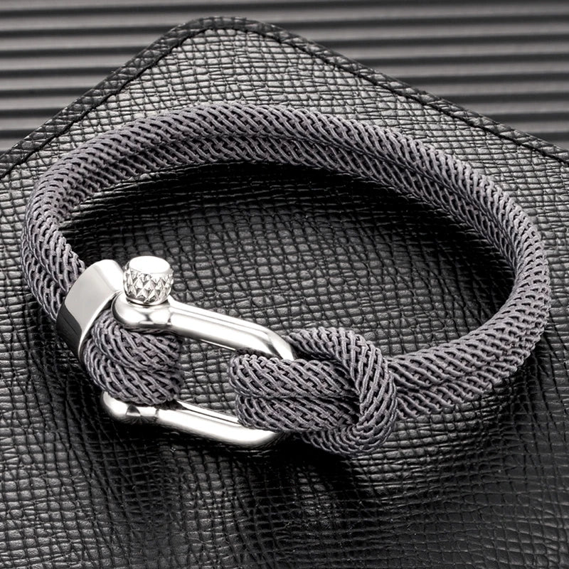 MKENDN Minimalist Nautical Rope Bracelet Double Strand Stainless Steel U-Shape Shackle Buckle Survival Jewelry For Men Women - Madeinsea©
