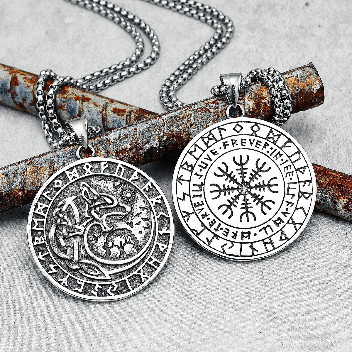 Viking Wolf Men Necklace 316L Stainless Steel Nordic Myth Wild Totem Runes Pendant Chain Punk Rap for Friend Male Jewelry Gift