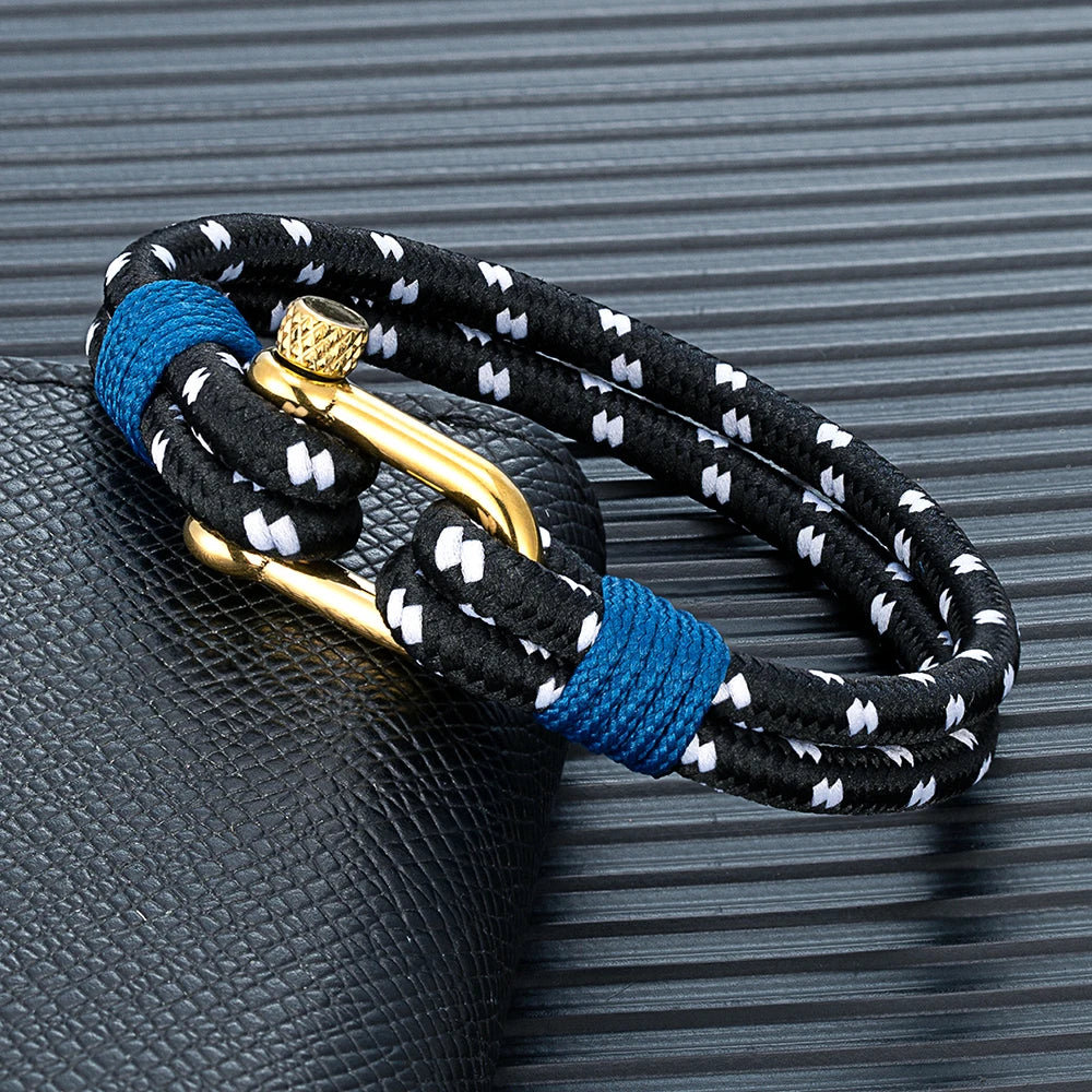 MKENDN Men Women Gold Plated Stainless Steel U shape Survival Bracelet Outdoor Camping Rescue Emergency Shackle Rope Bracelet