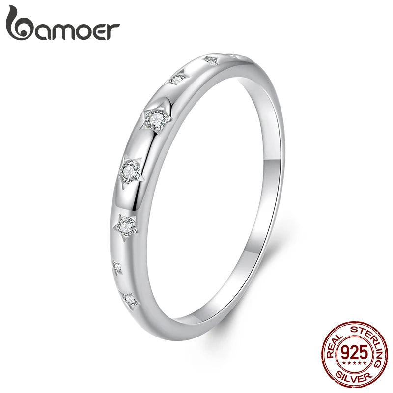 BAMOER Authentischer, originaler, modischer Stern-Fingerring aus 100 % massivem 925er Sterlingsilber für immer Liebe, Schmuck, Geschenk zum Valentinstag