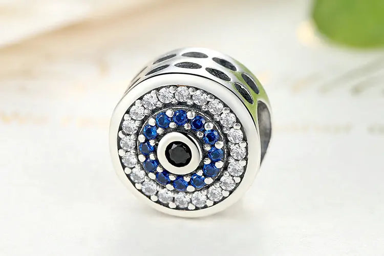 925 Sterling Silver Blue Crystal Eye Charm For Bracelets & Bangles - Madeinsea©