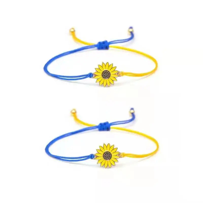 Simple Handmade Braided Sunflower Bracelet For Women Minimalist Daisy Flower Bracelets Blue Yellow Ukraine Flag Charm Jewelry
