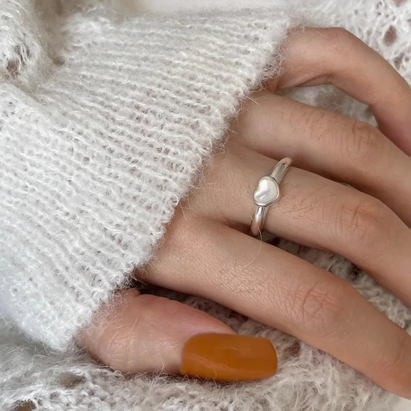 BF CLUB 925 Sterling Silver Ring For Women Jewelry Heart Stone Simple Open Vintage Handmade Ring Allergy For Party Birthday Gift