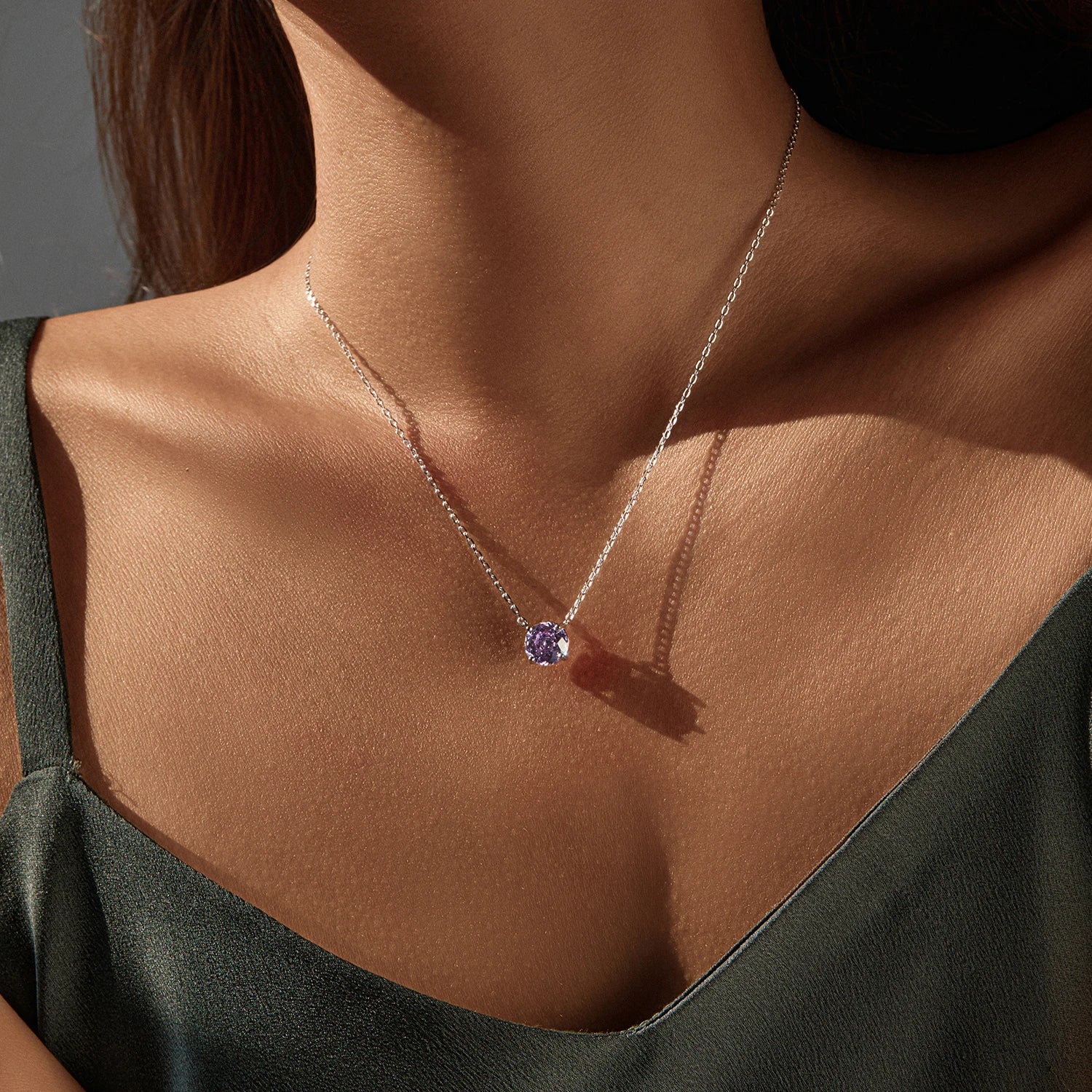 MODIAN 925 Sterling Silver Elegant High-end Lavender Round Rose Cut CZ Pendant Necklaces For Women Party Fine Jewelry