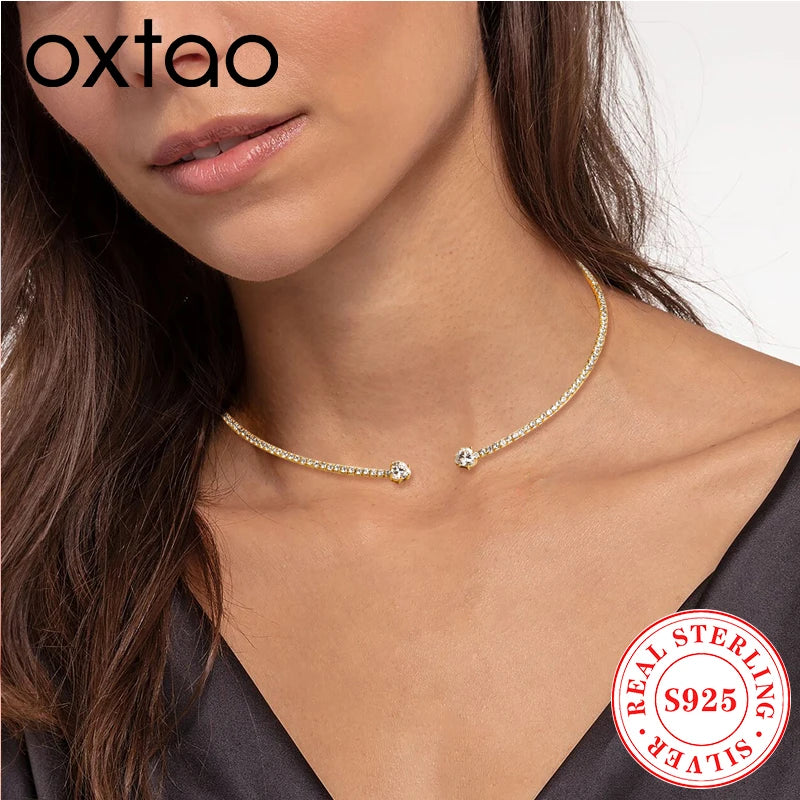 OXTAO 6x6mm Moissanite Love Heart Choker Necklace Real 925 Sterling Silver For Women Open Collar Choker Necklace Jewelry Gift