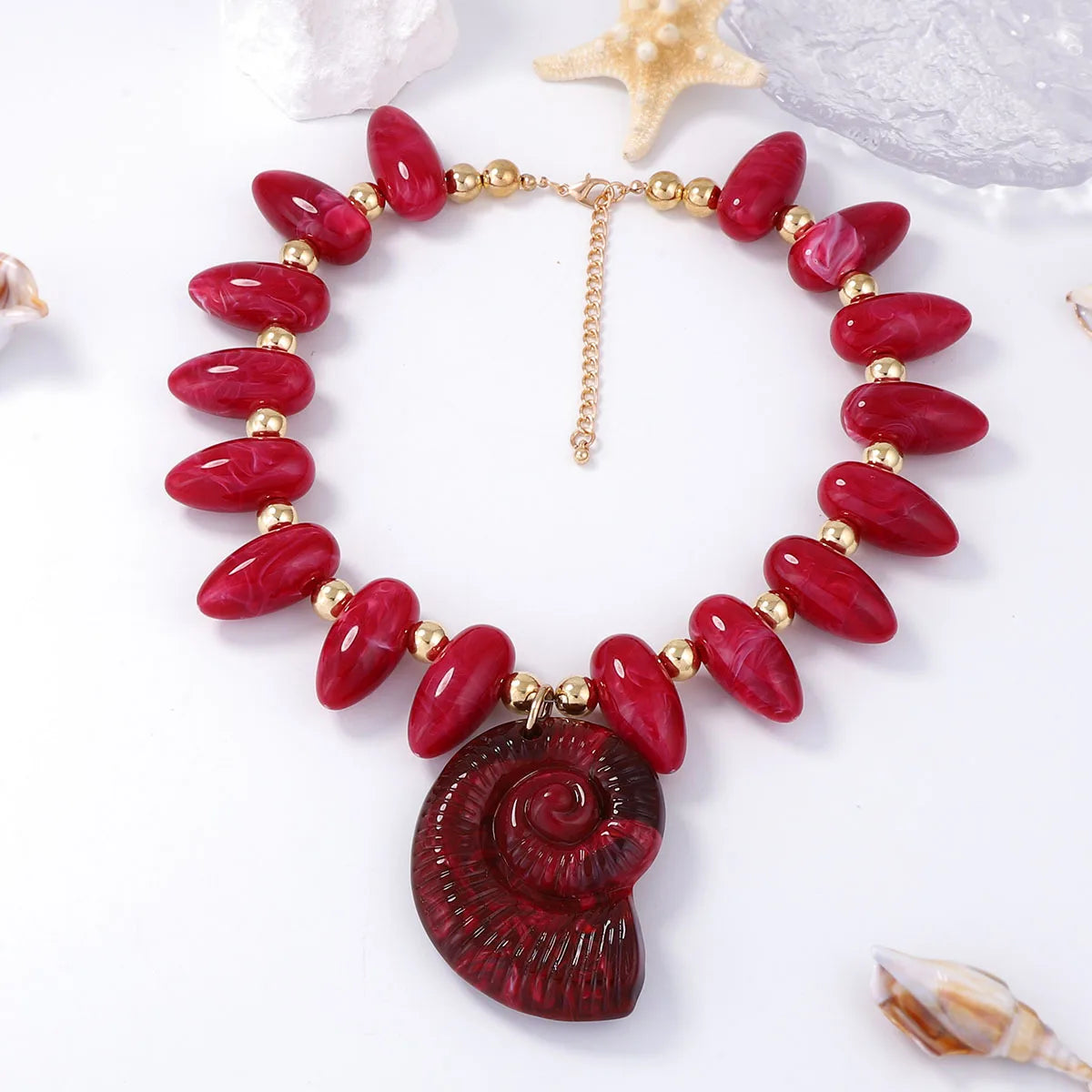 Exaggerated Ocean Vacation Style Multi-color Bead Board Conch Pendant Necklace