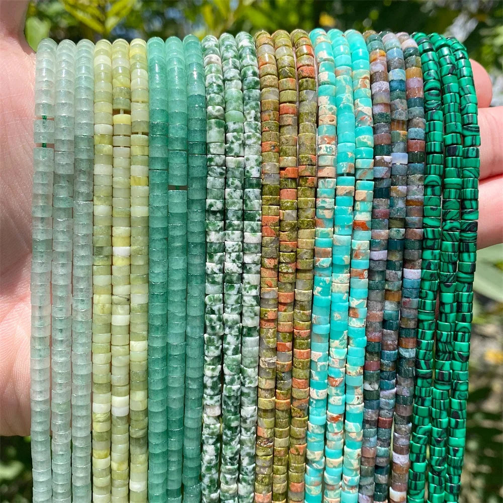 Green Natural Flat Disc Round Stone Bead 4x2mm Jade Aventurine Jasper Heishi Beads For Jewelry Making Bracelet Necklace Handmade