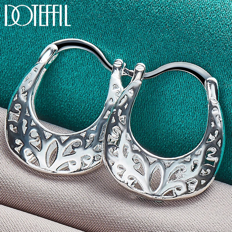 DOTEFFIL 925 Sterling Silver Hollow Flower Hoop Earring Woman Party Gift Fashion Charm Wedding Engagement Jewelry