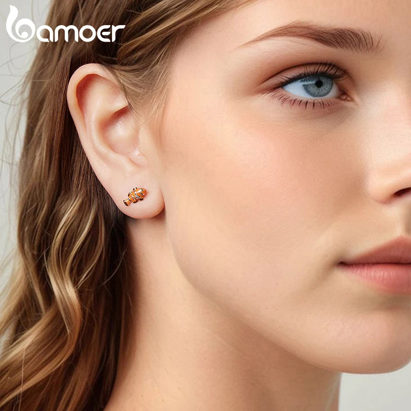 BAMOER 925 Sterling Silver Crab Stud Earrings Enamel Marine Clownfish Ear Studs for Women Girls Sweet Summer Jewelry Gift