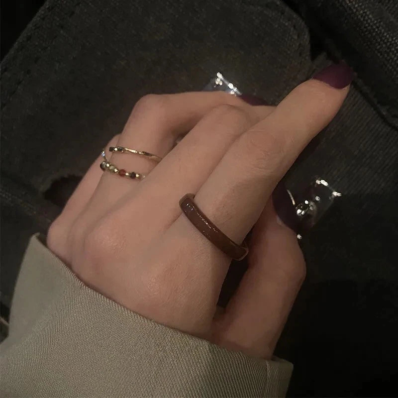 4Pcs Colorful Beads Resin Metal Irregular Lines Rings for Women Retro Geometric Acrylic Bead Knuckle Joint Ring Set Jewelry Gift