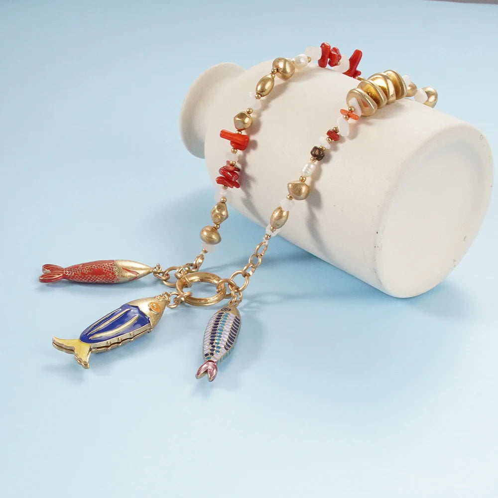 Premium Stainless Steel Vintage Beach Necklace Trendy Jewelry Charm Moress Sweater Chain Turquoise Natural Green Gilfriend Gifts