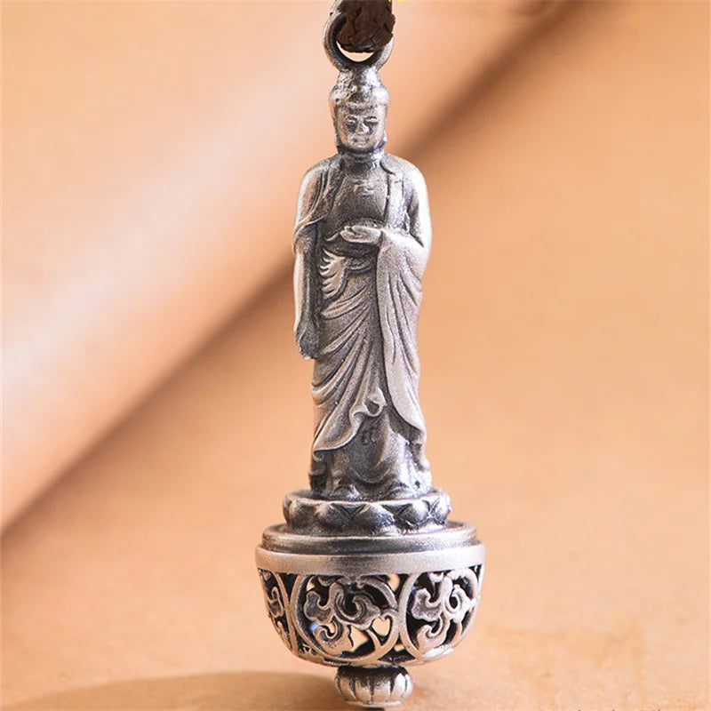 Collier avec pendentif en argent 925 représentant le Bouddha rieur et le Mantra Maitreya à six caractères, Amitabha, pour homme