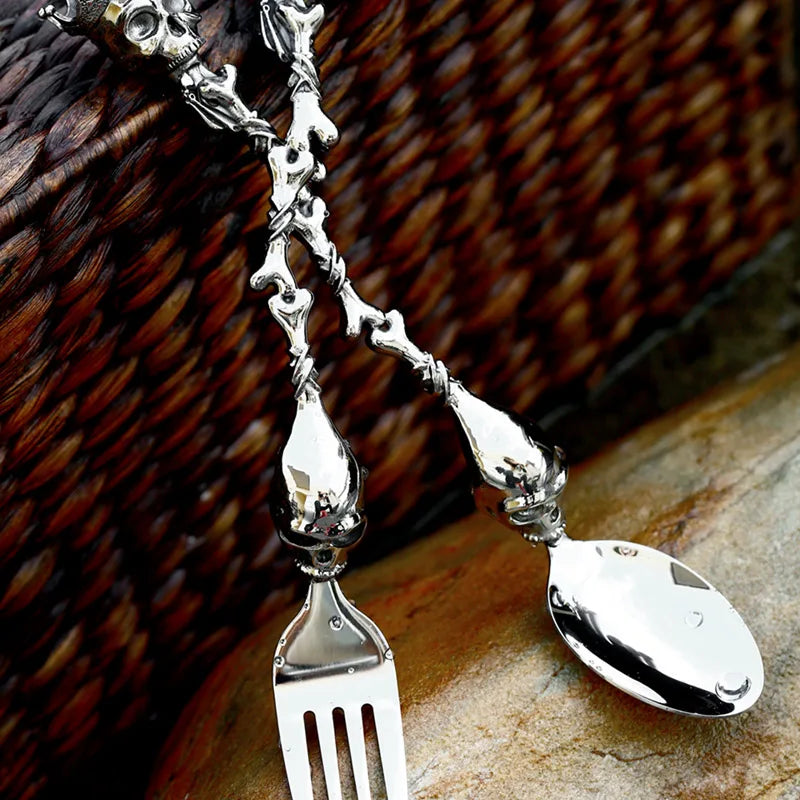 BEIER 2024 New Unique 304L Stainless Steel Skull Crown Fork Spoon High Quality Cutlery Fashion