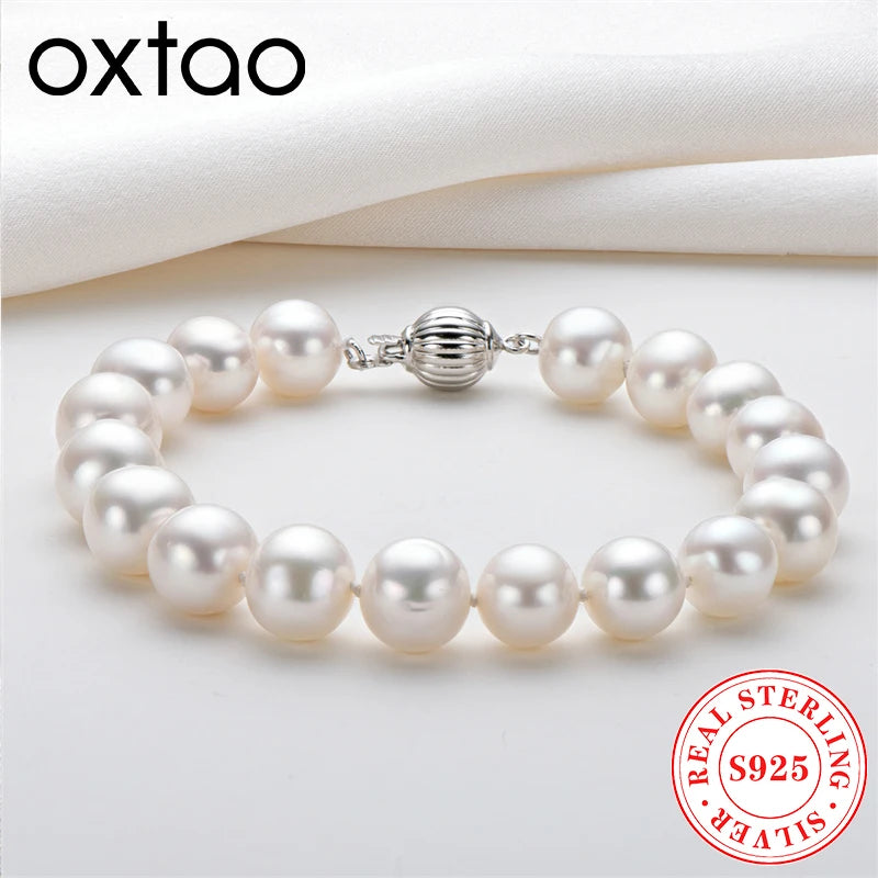 OXTAO 925 Silver Natural Freshwater Pearl Bracelet Women'S Daily Wear Elegant Bracelet Jewelry Anniversary Birthday Gift
