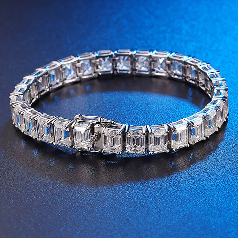 Serenity 1ct Emerald Cut D Color Moissanite Tennis Bracelet for Women Men 100% 925 Sterling Silver Plated 18K Hand Chain Jewelry - Madeinsea©