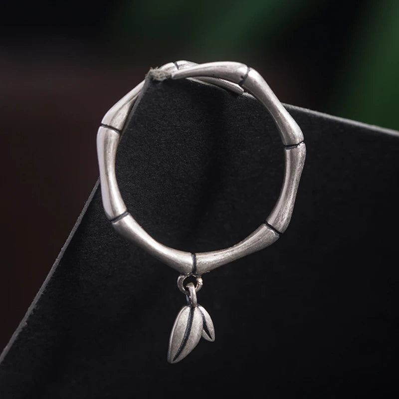 MKENDN Vintage Unique 925 Sterling Silver Bamboo Leaf Ring For Men and Women Gothic Street Rock Punk Jewelry