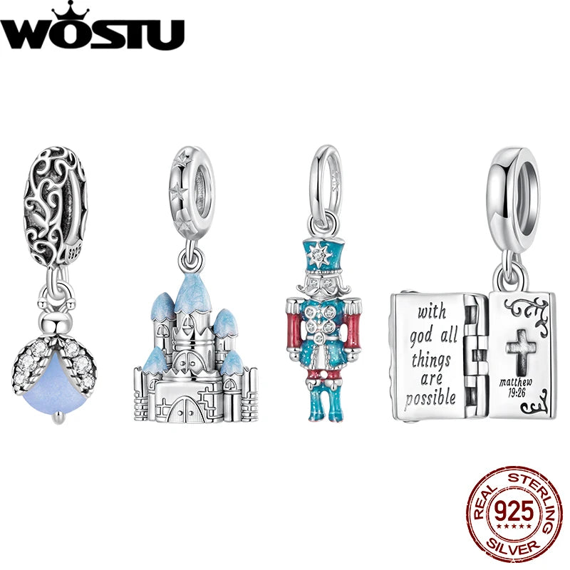 WOSTU 925 Sterling Silver Castles Charms Nutcracker Pendant Firefly Light Original for Women Bracelet&Necklace DIY Fine Jewelry