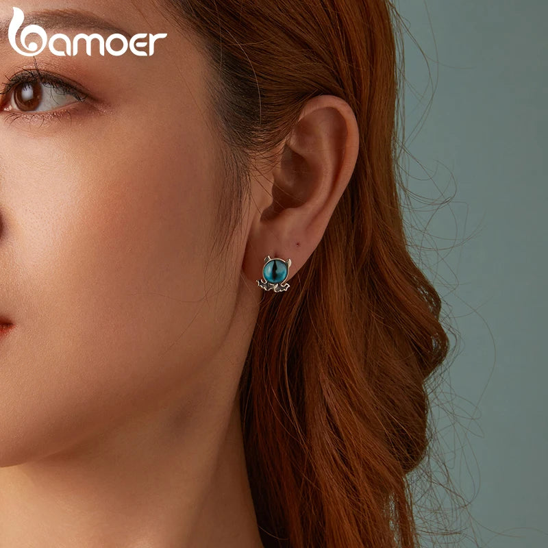 BAMOER 925 Sterling Silver Evil Eye Stud Earrings Vintage Protection Devil Eye Earrings Jewelry for Women BSE1091