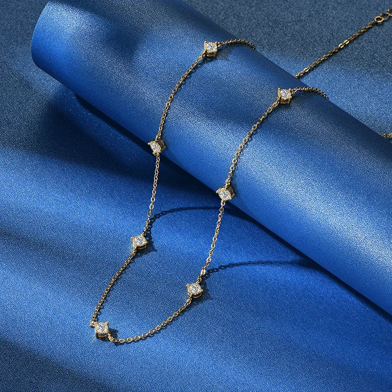 OXTAO D VVS1 3mm Moissanite Diamond Necklaces Female S925 Silver Clavicle Chain Luxury Necklace Jewelry Gift GRA Certified