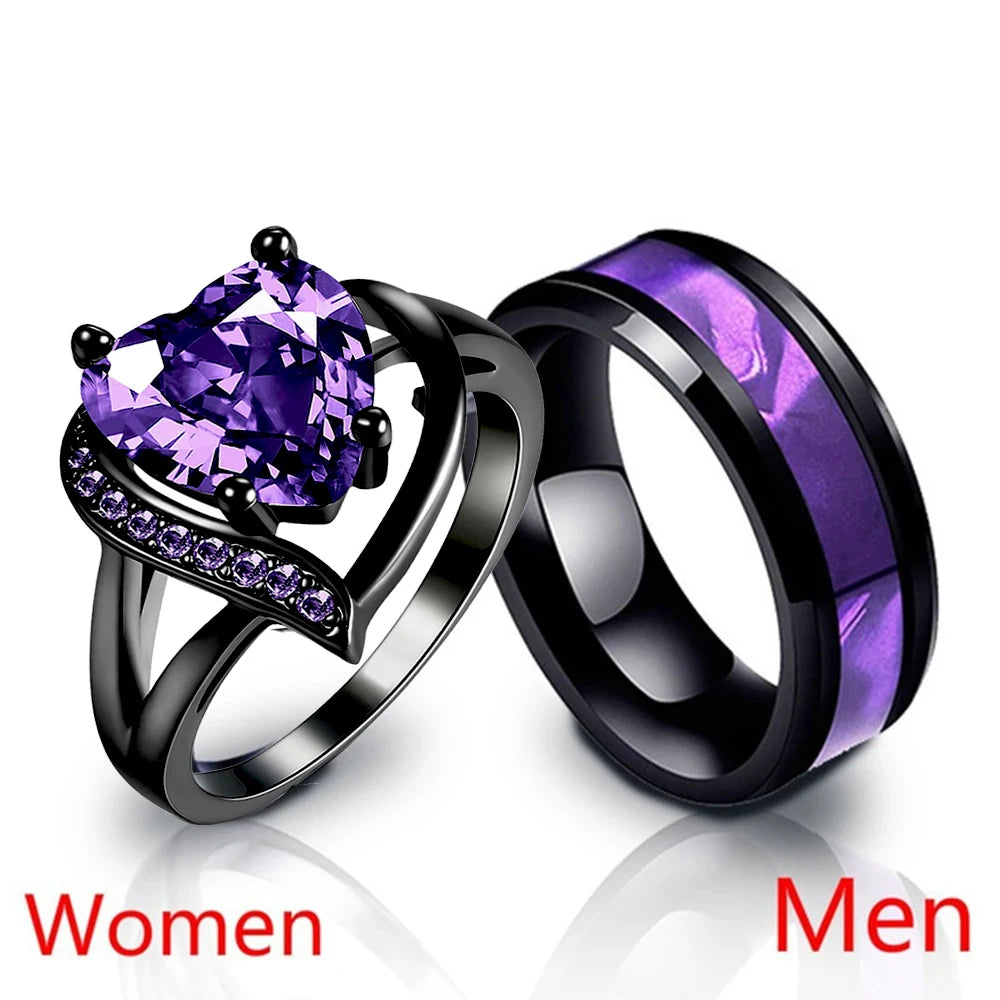 Romantic Purple Heart Couple Rings - Madeinsea©