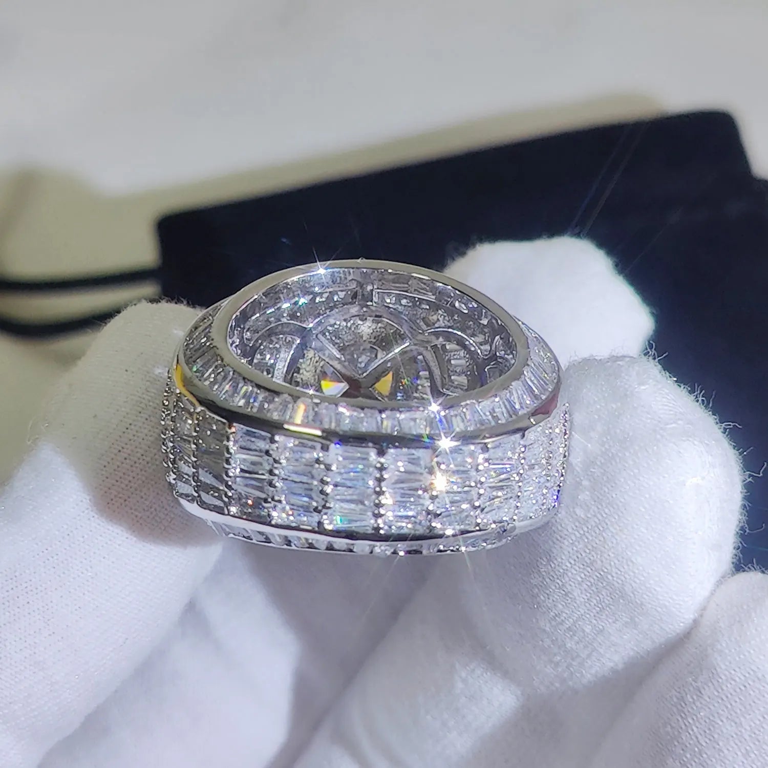 Silver/18k Gold Plated Cluster Hip Hop Iced Out Lab Simulated Big Diamond Micro Pave CZ Pinky Ring Jewelry for Men Women - Madeinsea©