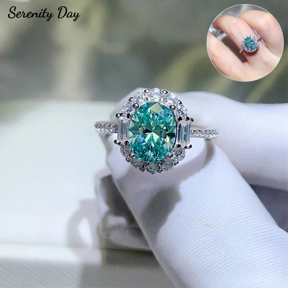 Serenity 1ct 2ct Paraiba Green Moissanite Rings for Women 100% S925 Sterling Silver Bands Plated 18K Diamond Rings Fine Jewelry - Madeinsea©
