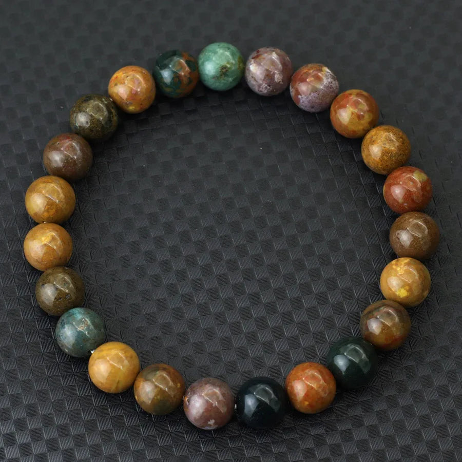 6mm/8mm/10mm Grade A Genuine Natural Marine Agates Beaded Bracelet Unisex Minimalist Smooth Stone Meditation Healing Braslet