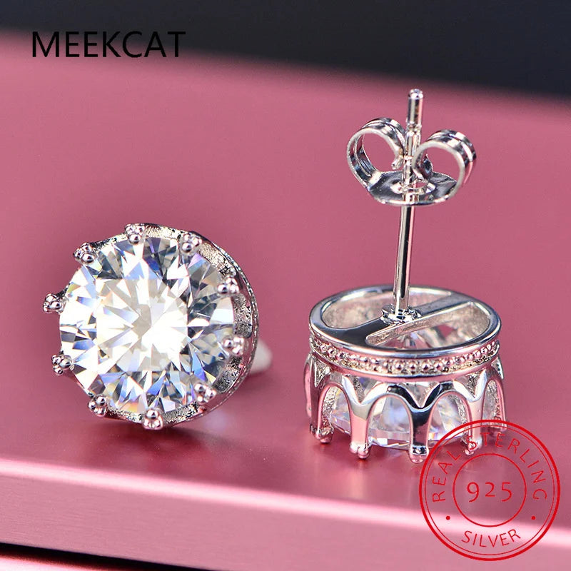 New Lab Diamond Created Shiny Moissanite Gemstone 925 Sterling Silver Crown Stud Earrings Crystal Jewelry For Women Wedding Gift