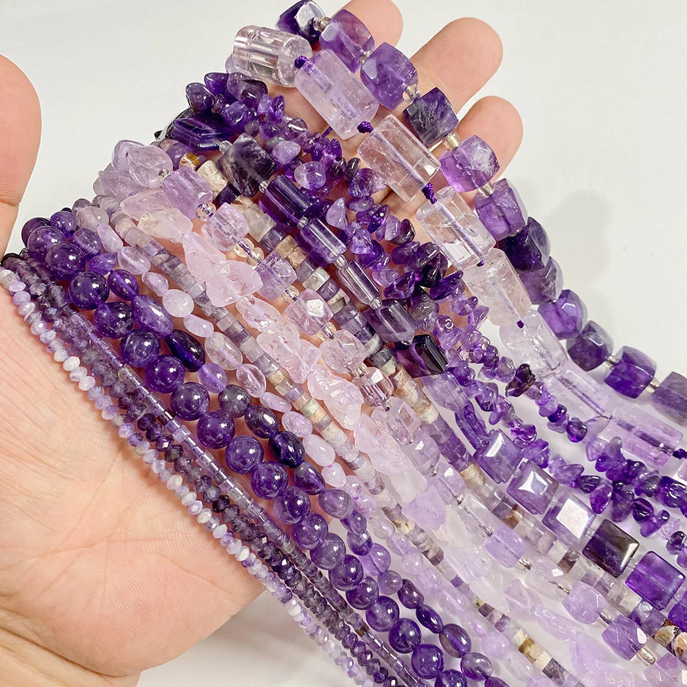 Natural Amethyst Quartz Stone Beads Faceted Round Rondelle Cube Loose Spacer Gem Bead For Jewelry Making Necklace Bracelet DIY
