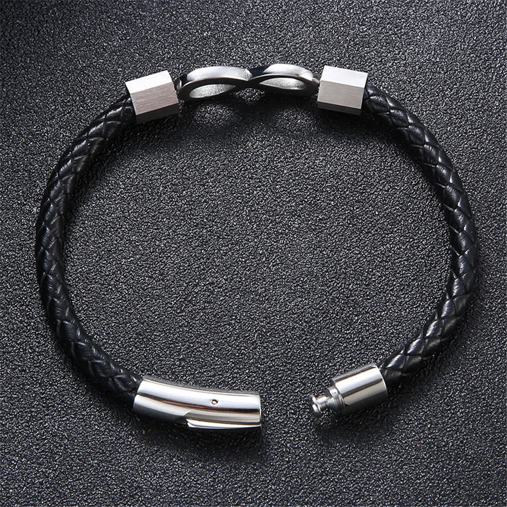 MKENDN Classic NO.8 Men Women Infinity Bracelet Woven Braided Leather Bracelets 316L Stainless Steel Jewelry Gifts - Madeinsea©