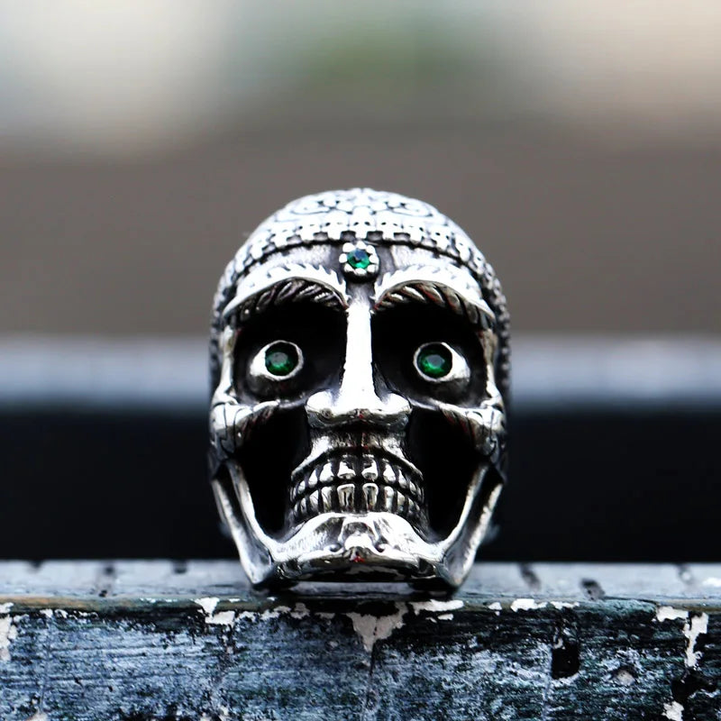 BEIER 316L Stainless Steel Punk Skull Green Eyes Men's Ring Biker Rock High Quality Jewelry LLBR8-711R