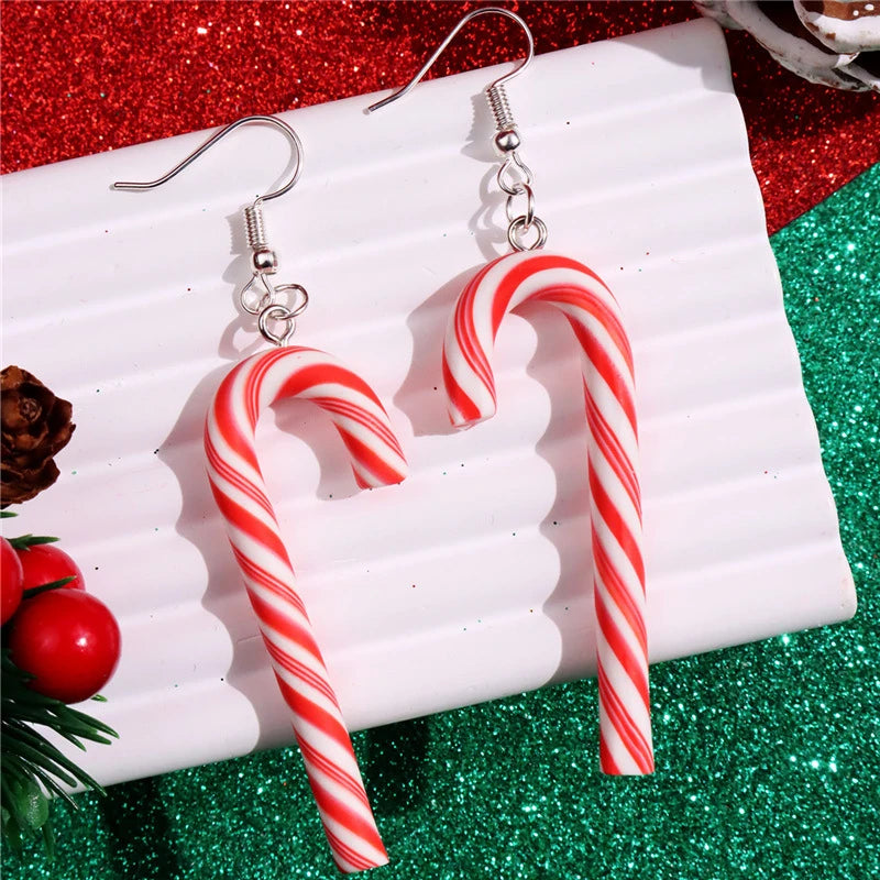 Boucles d'oreilles de Noël à rayures colorées Design Sense pour femmes, pendentif simple en forme de canne à sucre, boucles d'oreilles longues pour filles, bijoux de Noël et de Nouvel An