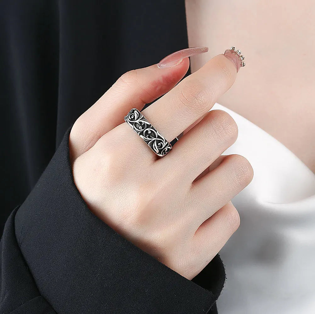 Retro Eternal Vine Ring Silver Color Punk Gothic Vintage Open Ring For Men Women Handmade Designer Jewelry Unisex Accessories