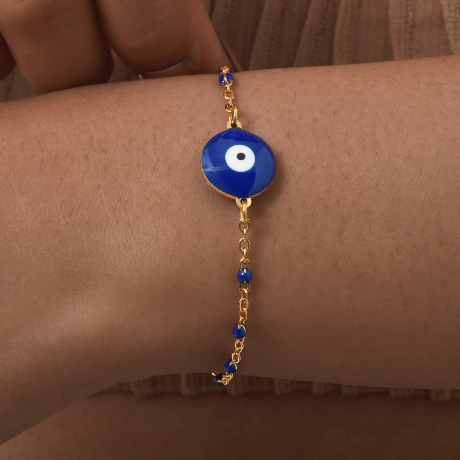 Vnox Vintage Virgin Mary Evil Eye Bracelet For Women Stainless Steel Link Colorful Bead Chain Bracelets Girls Hand Jewelry Gifts