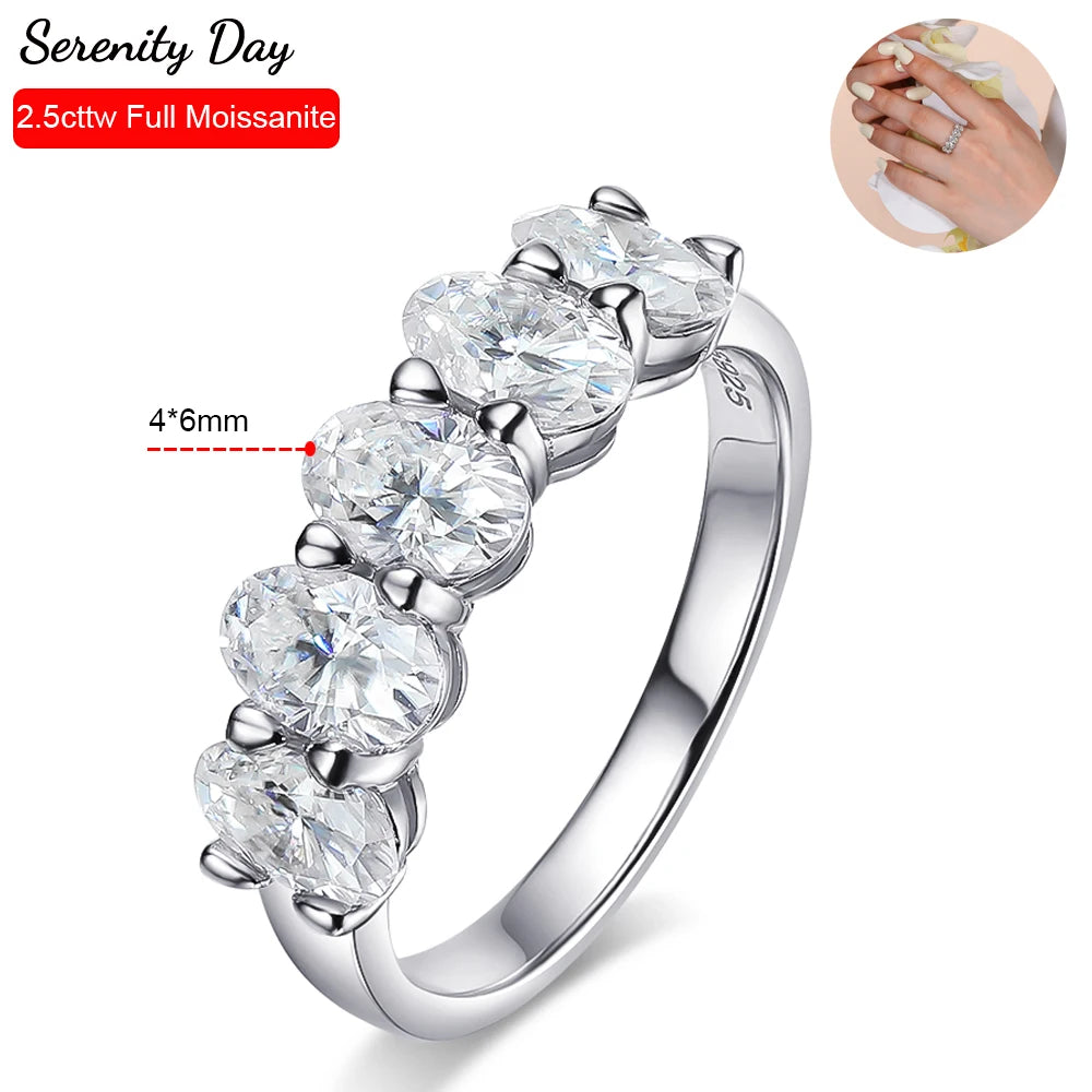 Serenity 2.5cttw 5 Stone Oval Cut D Color Moissanite Row Rings For Women 100% S925 Sterling Silver Plated 18K Eternity Rings GRA - Madeinsea©