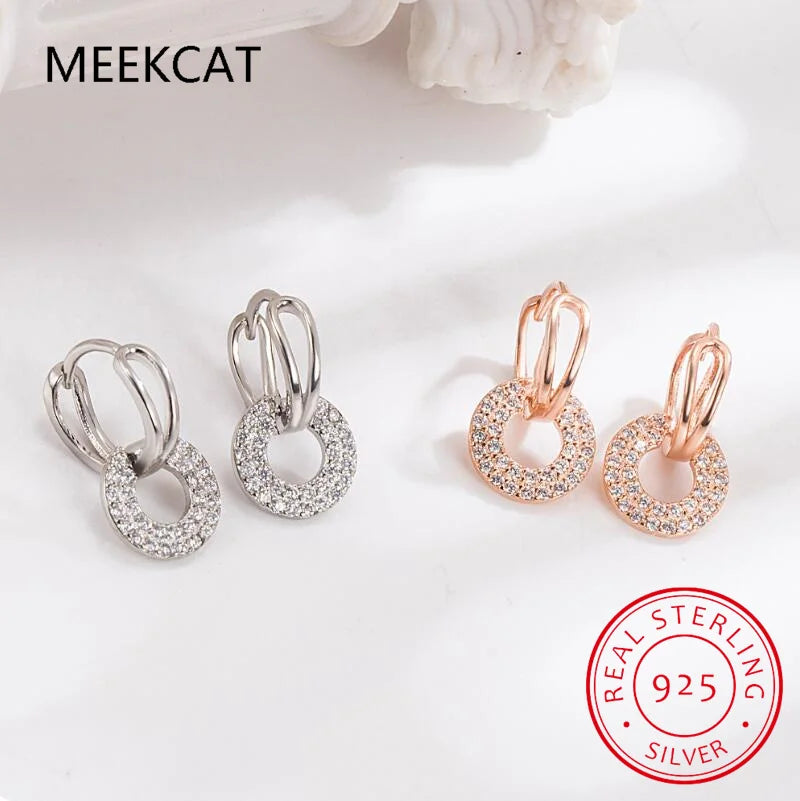 Minimalist 925 Sterling Silver Fashion Gothic Round Square CZ Hoop Earrings For Women Wedding Fine Jewelry DA2490