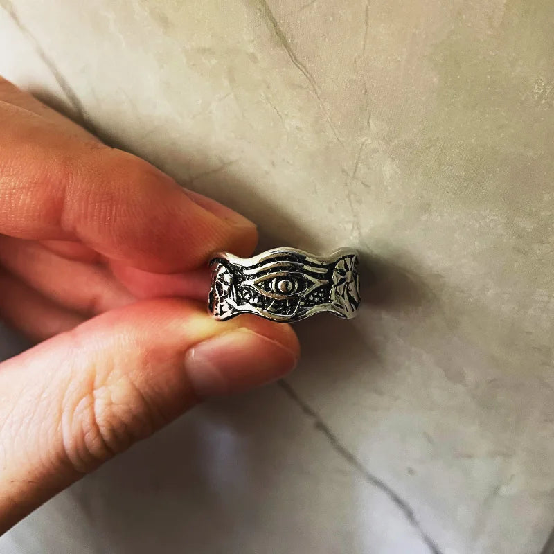 Retro Horus Demon Eye Ring For Men Silver Color Punk Gothic Adjustable Open Ring Handmade Rock Unisex Jewelry Accessories Gift