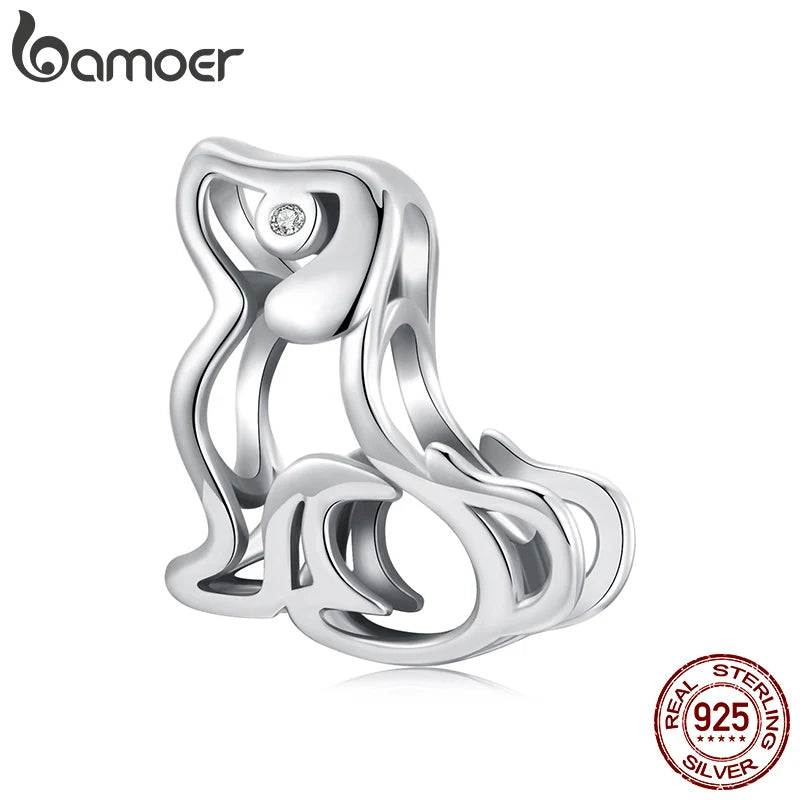 BAMOER Solid 925 Sterling Silver Hollowed Cute Dog Charm Bead fit Original Bracelet & Necklaces Jewelry DIY bamoer Charm SCC2952