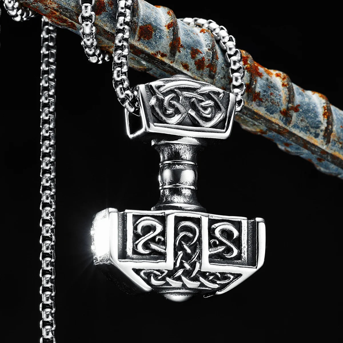 Viking Thor's Hammer Pendant Necklace 316L Stainless Steel Nordic Retro Soldier Men Chain Rock Punk for Friend Male Jewelry Gift